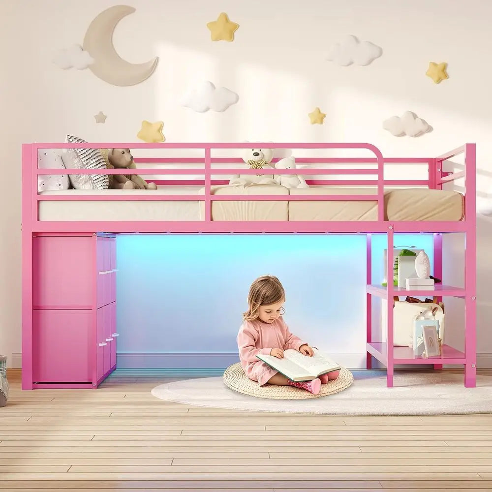 Low Loft Wood Storage Bed With Built In Led Lighting