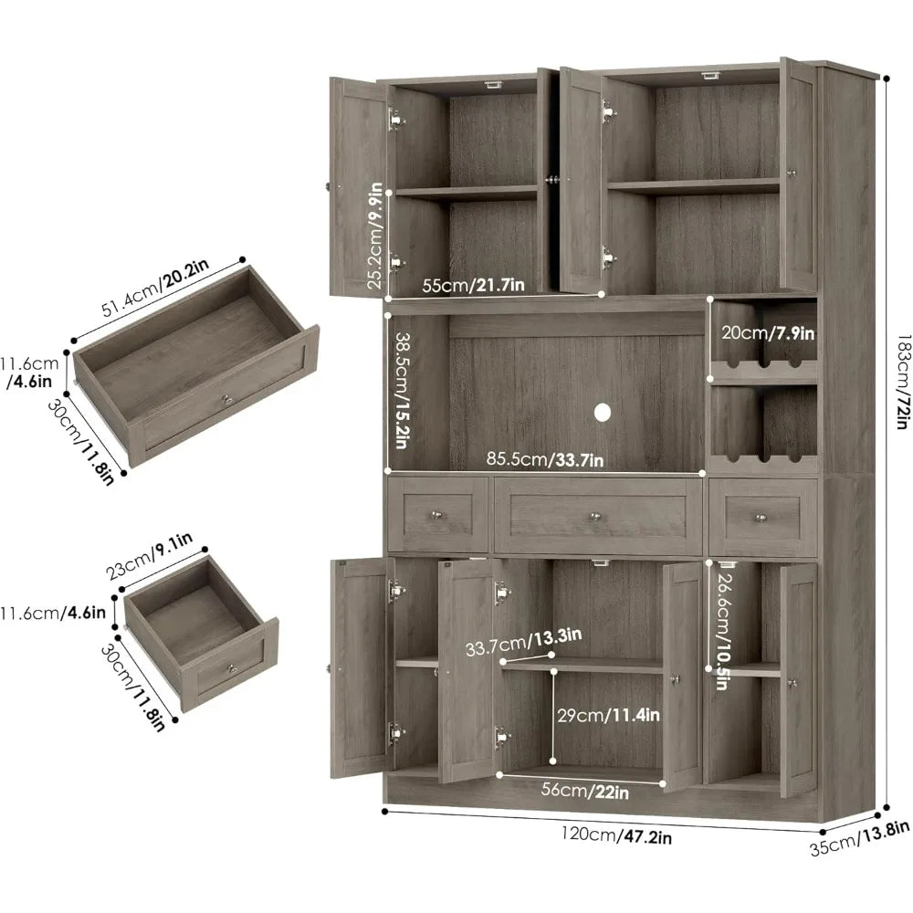 Charge Kitchen Pantry Cabinet With Wine Rack And Microwave Stand