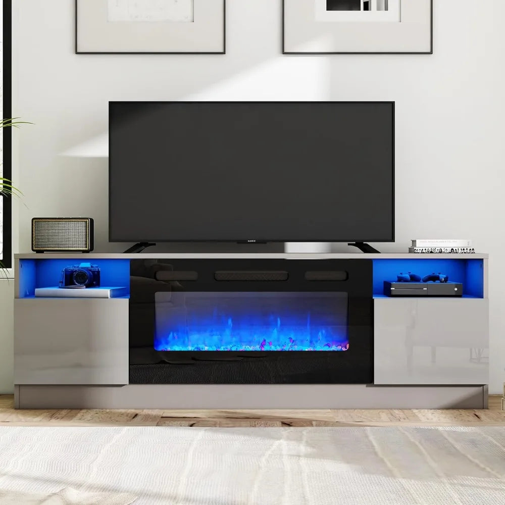 TV Stand With Fireplace LED Entertainment Center Modern Wood