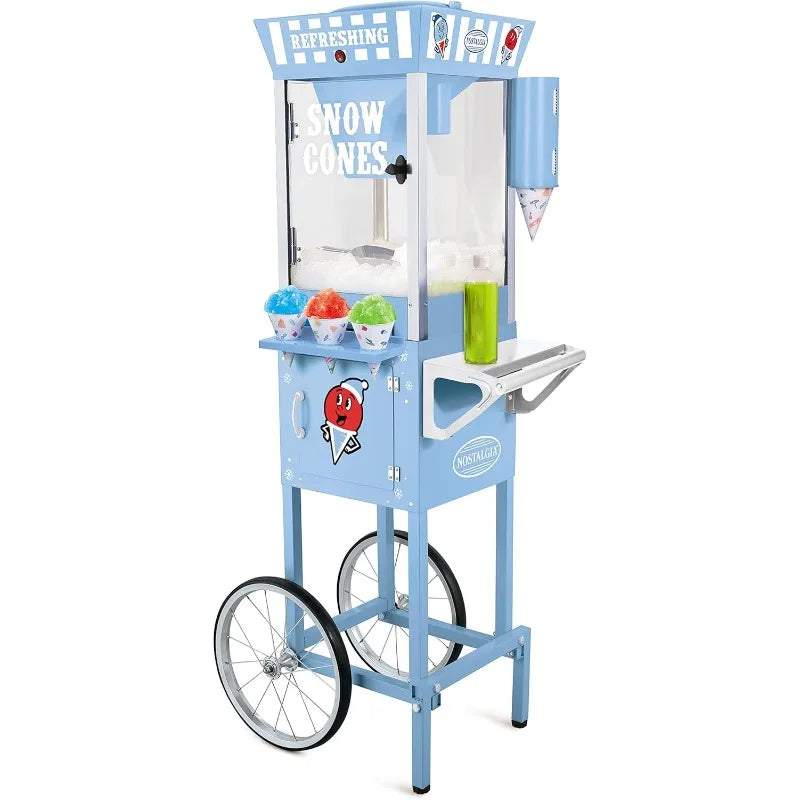 Cone Shaved Ice Machine - Retro Cart Slushie Machine Makes 72 Icy Treats - Includes Metal Scoop, 2 Syrup Bottles,