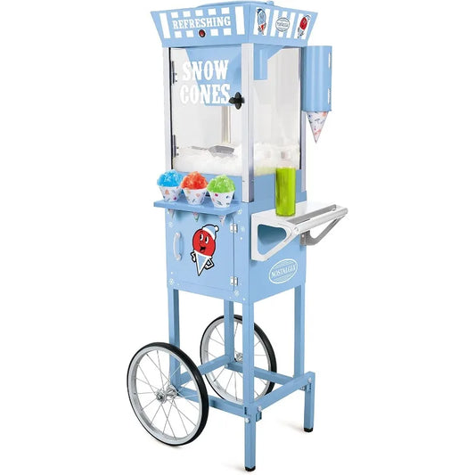 Cone Shaved Ice Machine - Retro Cart Slushie Machine Makes 72 Icy Treats - Includes Metal Scoop, 2 Syrup Bottles,