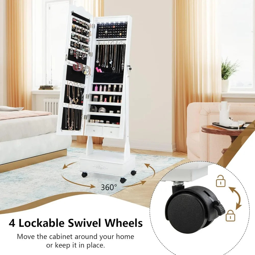 Mirror Jewelry Cabinet With Wheels And Locking Full Length Mirror