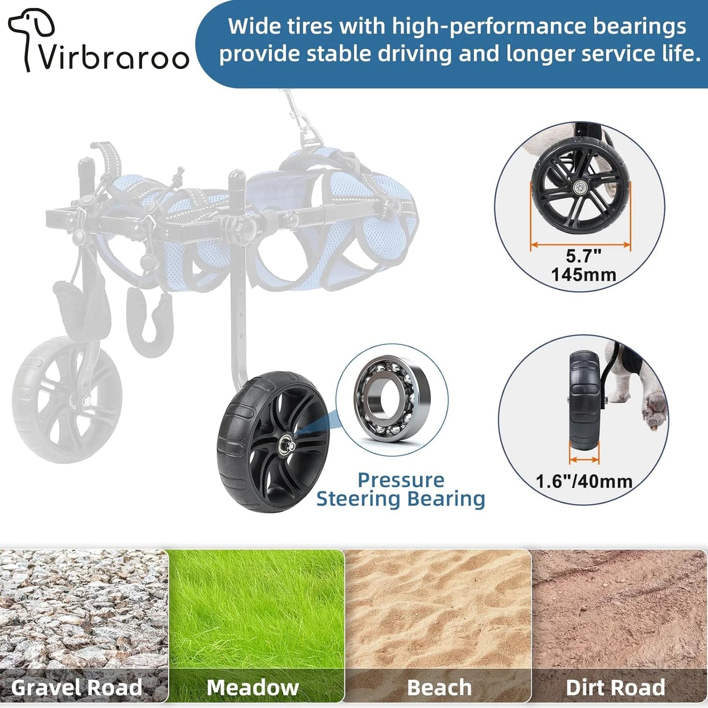 Adjustable Dog Wheelchair With All Terrain Tires Back Legs