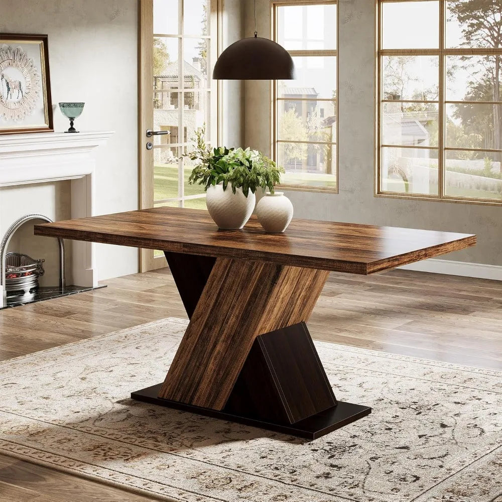 55 Inch Rustic Brown Farmhouse Dining Table For Four