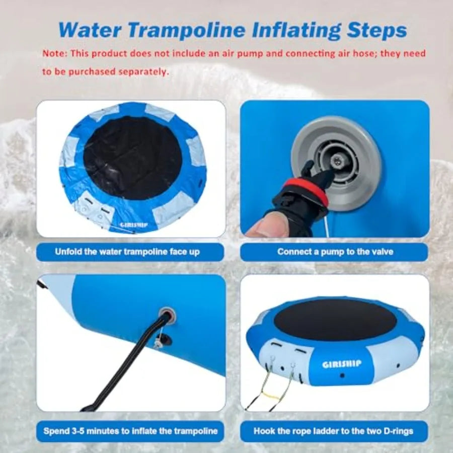 Inflatable Water Trampoline for Lakes and Pools With Rope Ladder