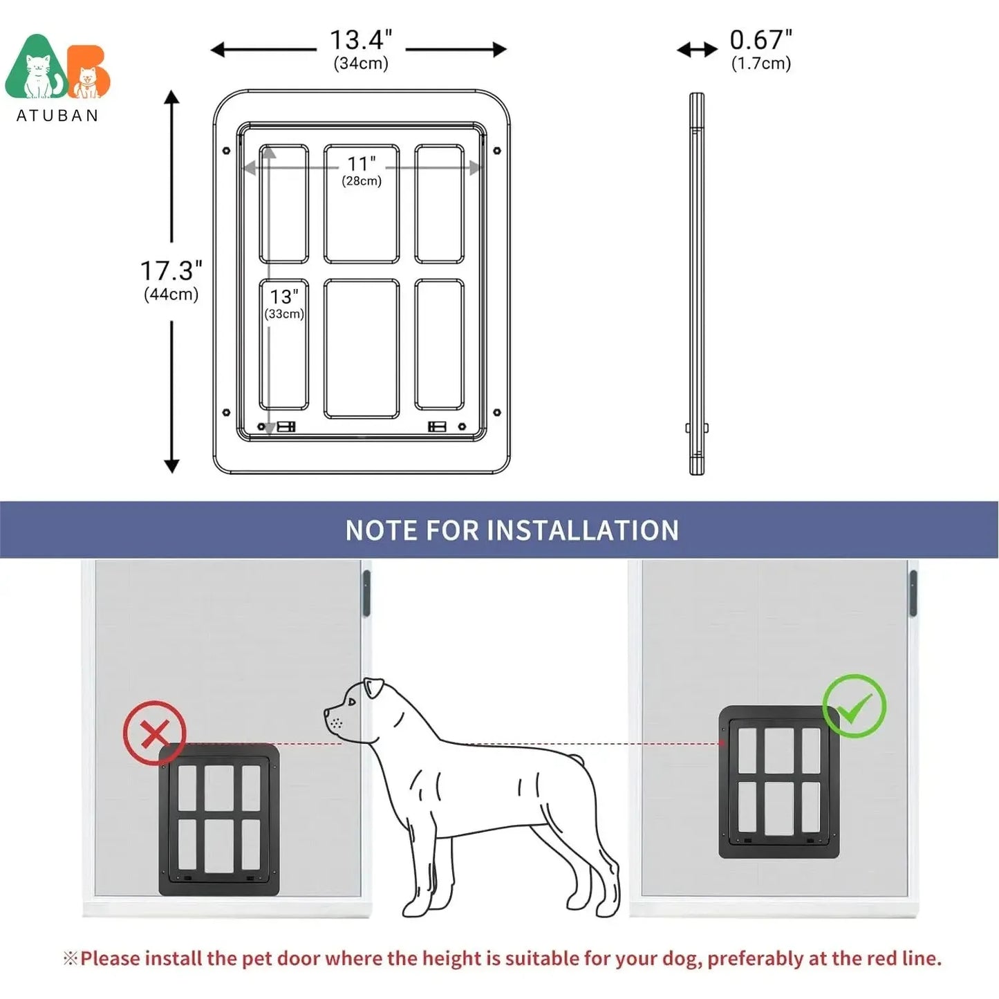 ATUBAN Dog Door For Sliding Door With Lockable Magnetic Closure