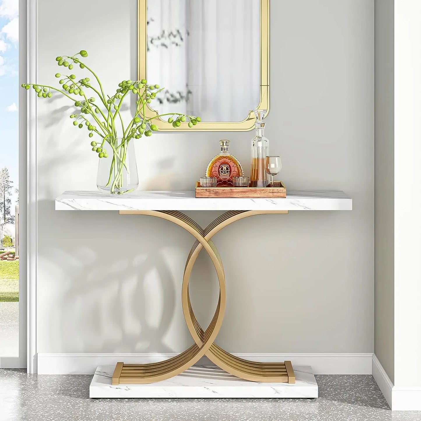 Tribesigns Modern Gold Entryway Table with Faux Marble Top