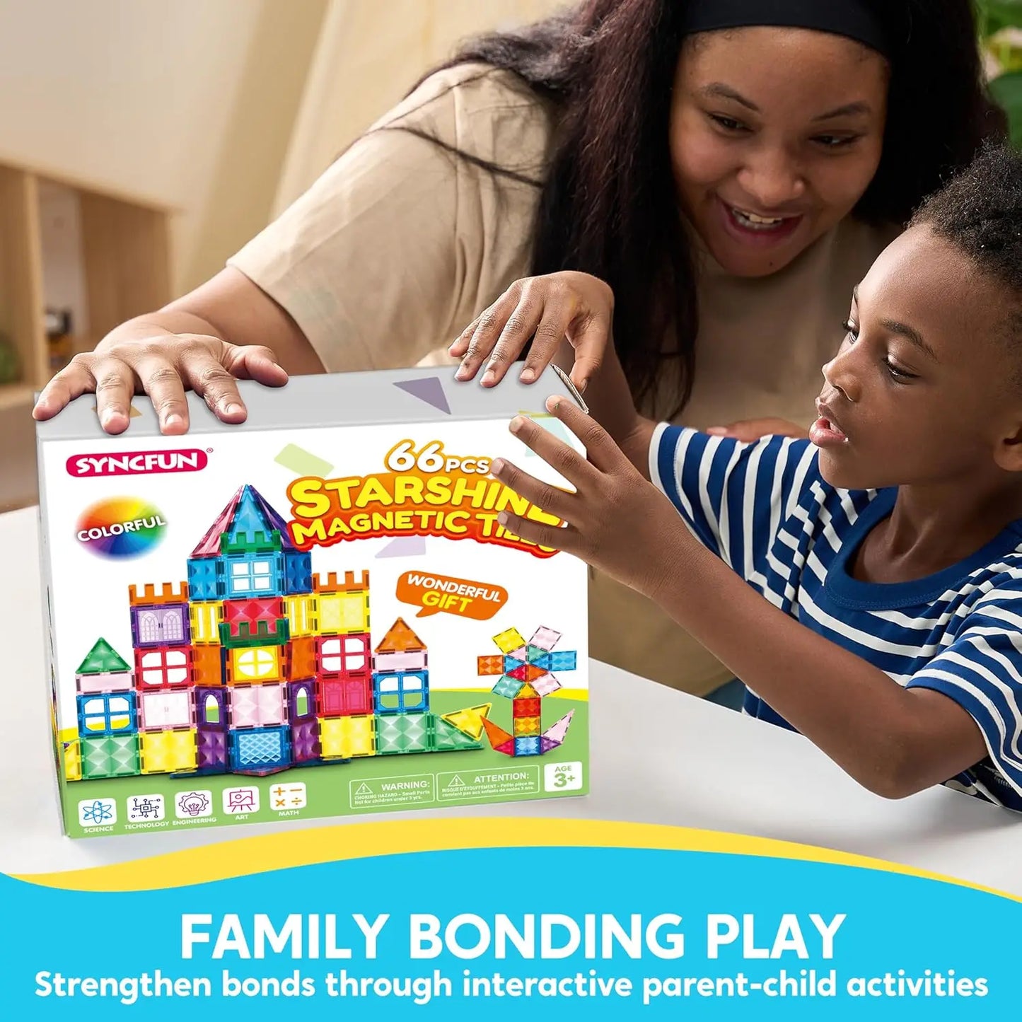 Joyfy 66Pcs Magnetic Building Tiles STEM Toy For Kids 3-8