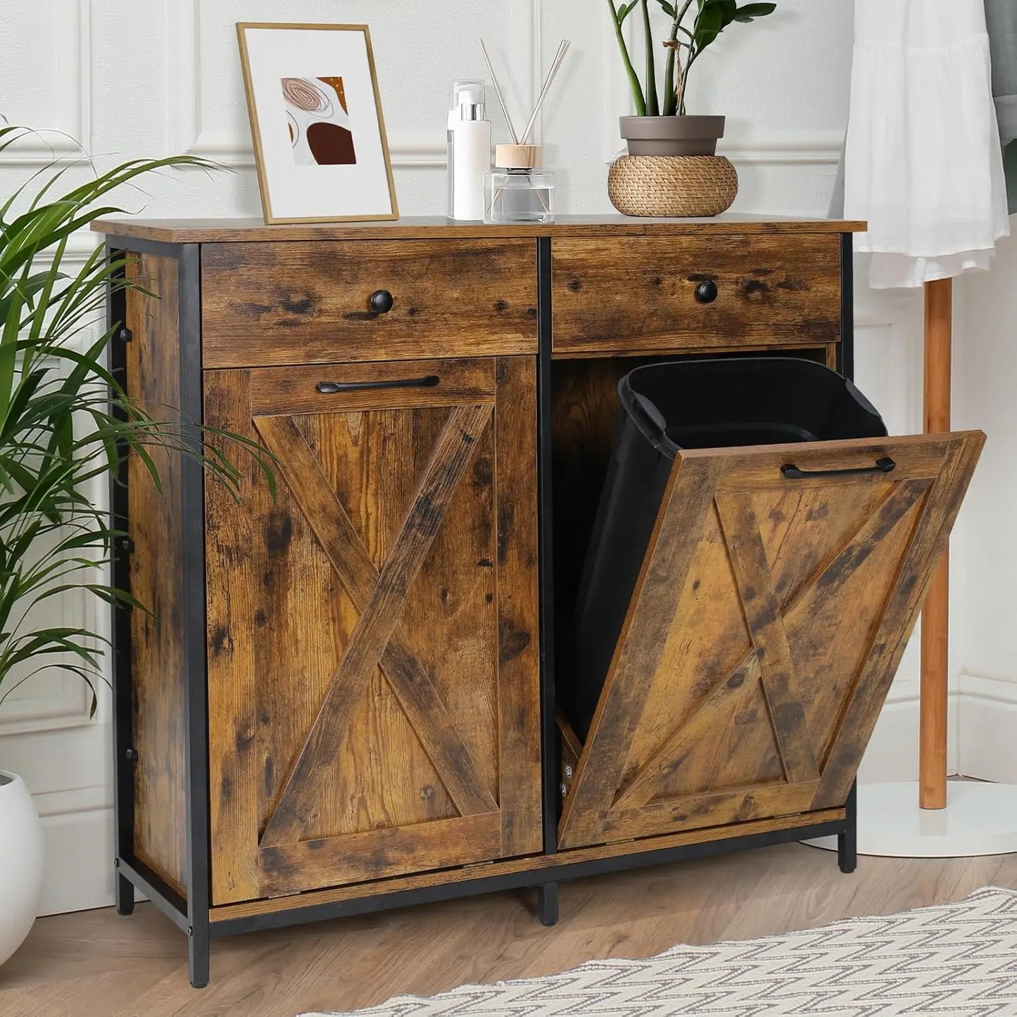 Double Tilt Out Trash Cabinet Pet Proof Hidden Drawer Kitchen