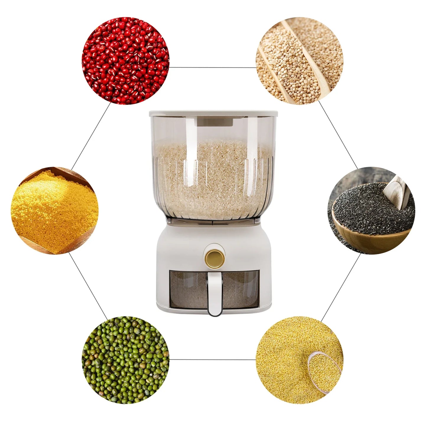 Hign-concerned Rice Dispenser Sealed Grain Storage Container Kitchen Organizer
