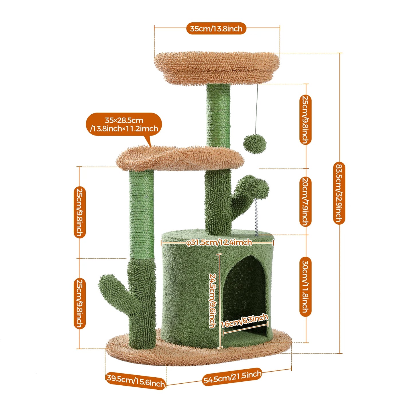 Cozy Cactus Cat Tree with Curved Perch and Scratching Post