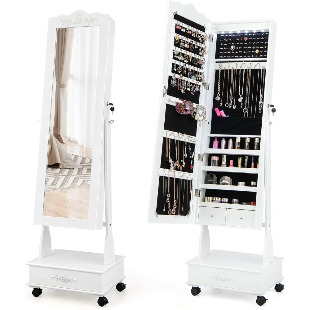 Mirror Jewelry Cabinet With Wheels And Locking Full Length Mirror