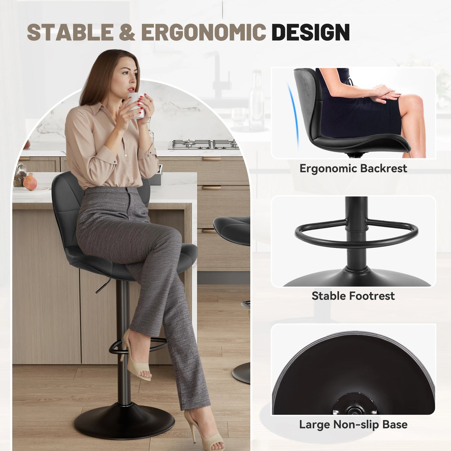 Bar Chairs 360 Degree Adjustable Faux Leather Backrest