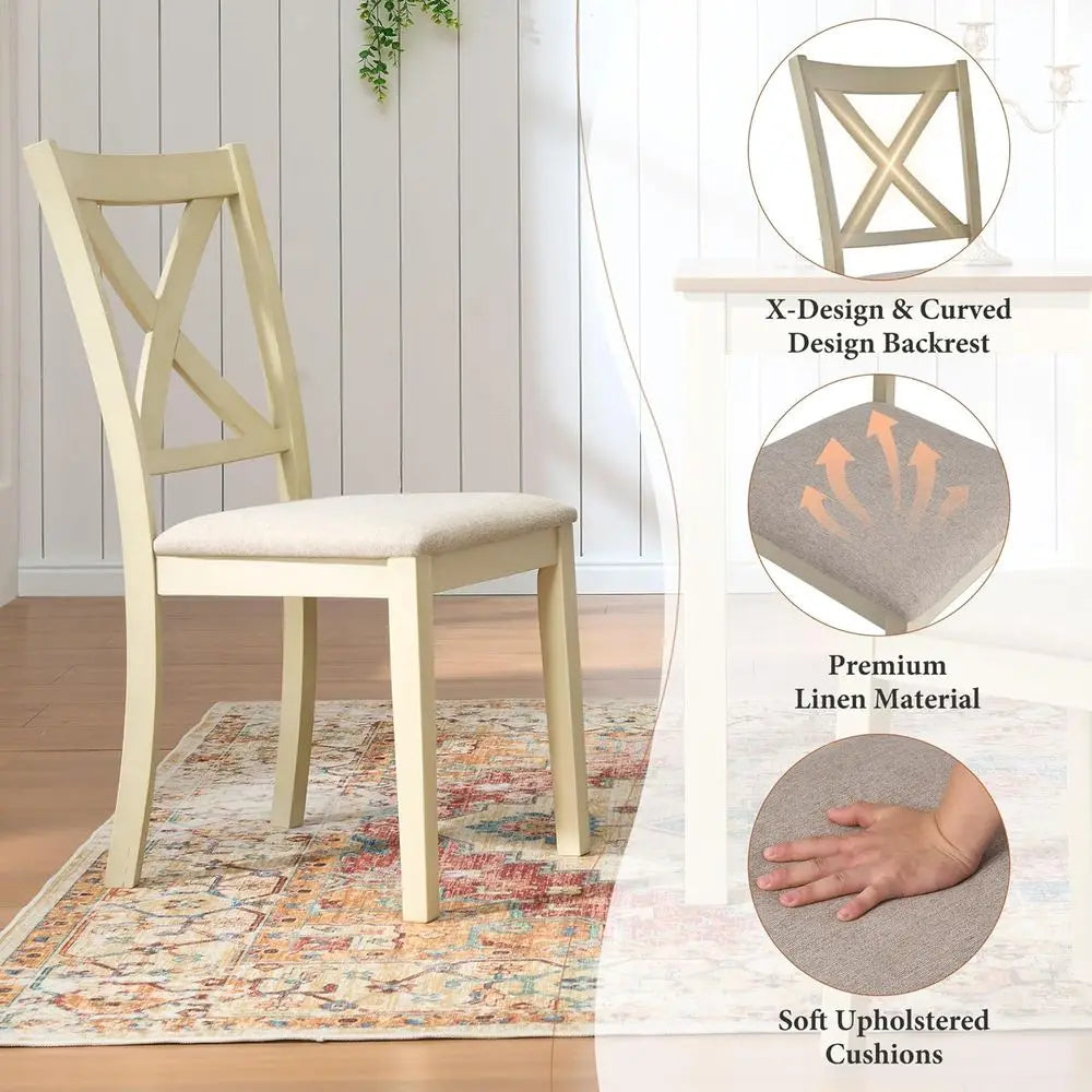 General Use Farmhouse Dining Table Set With Upholstered Chairs