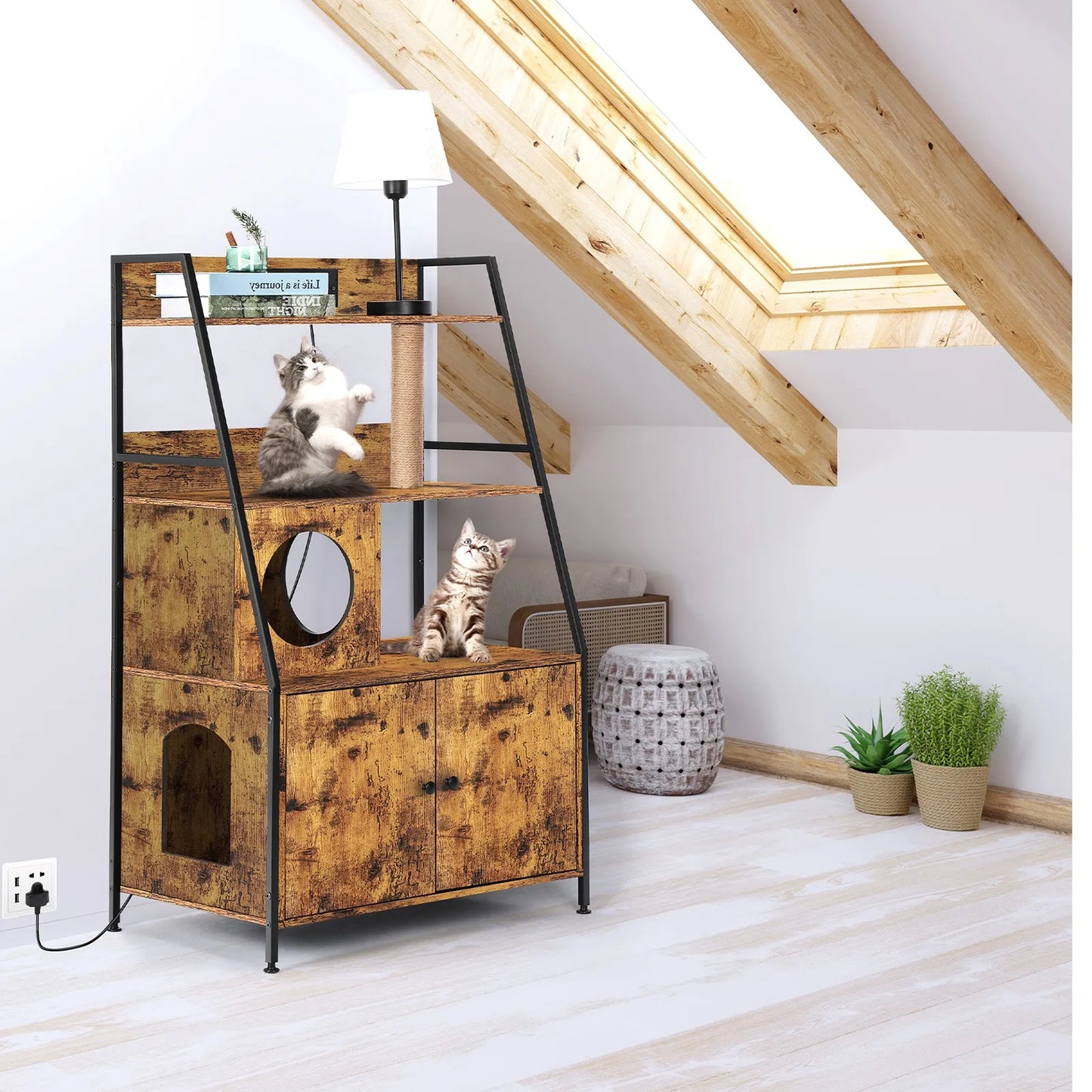 Cat Litter Box Enclosure with Storage and Cat Tree
