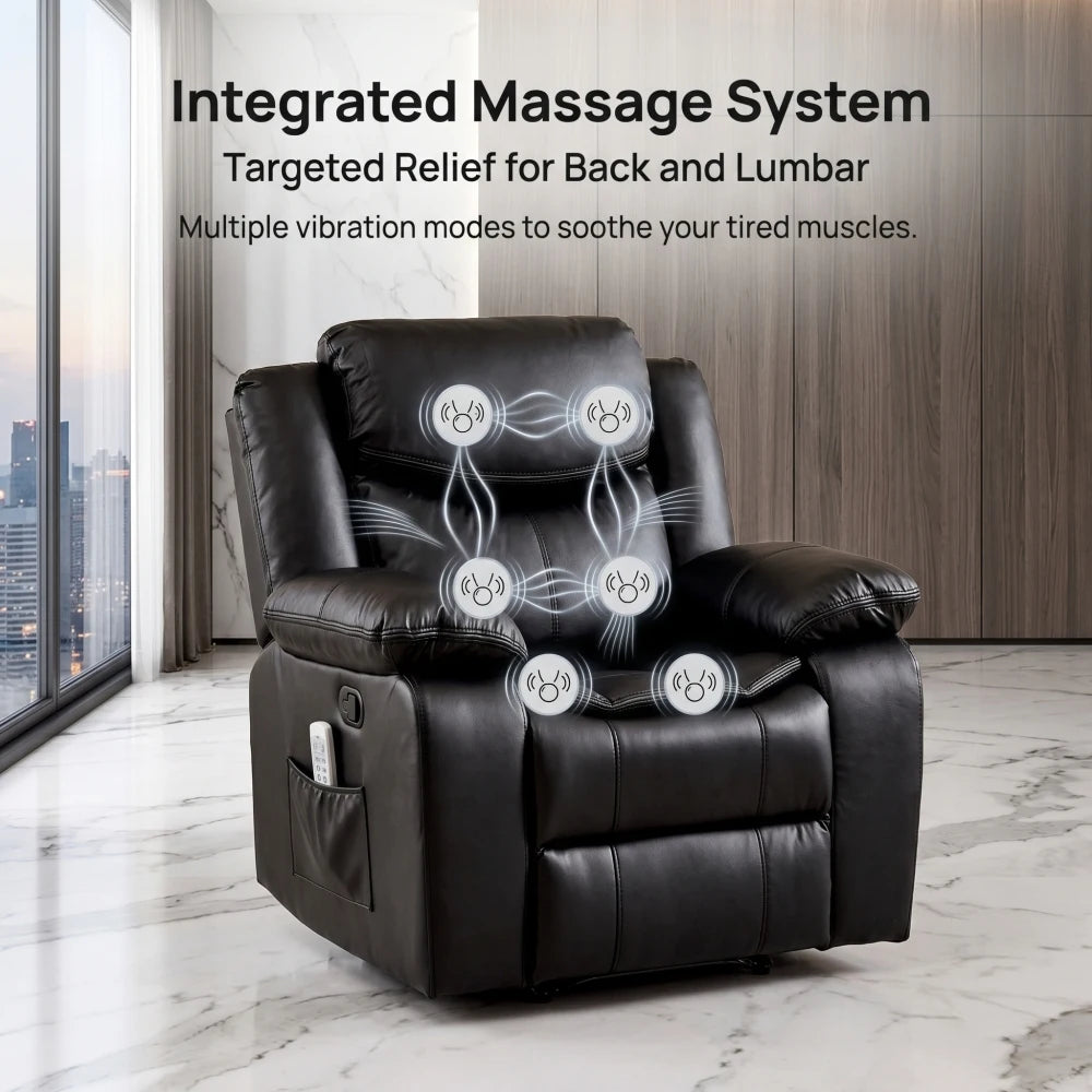 Faux Leather Massage Recliner With 8 Point Vibration And Heating