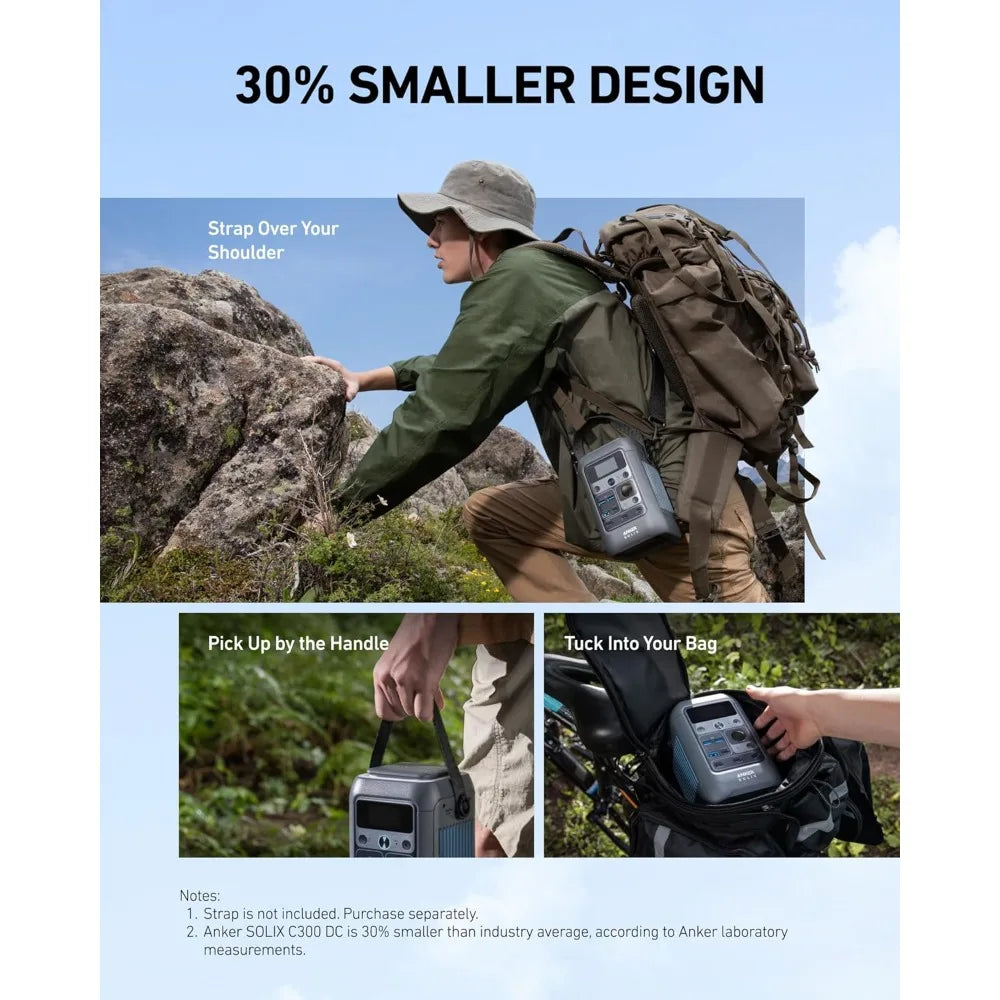 SOLIX C300 DC Power Bank Station and 60W Solar Panel, 288Wh Portable Power Station, LiFePO4 Battery, 300W Solar Generator