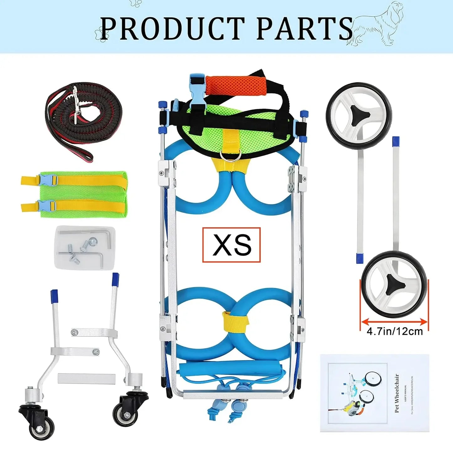 4 Wheel Dog Cart Wheelchair Pets With Disabled Hind Legs