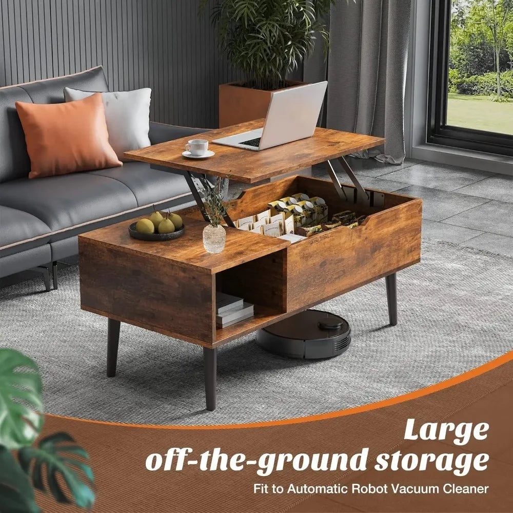 Lift Top Coffee Table With Storage Shelf And Hidden Compartment