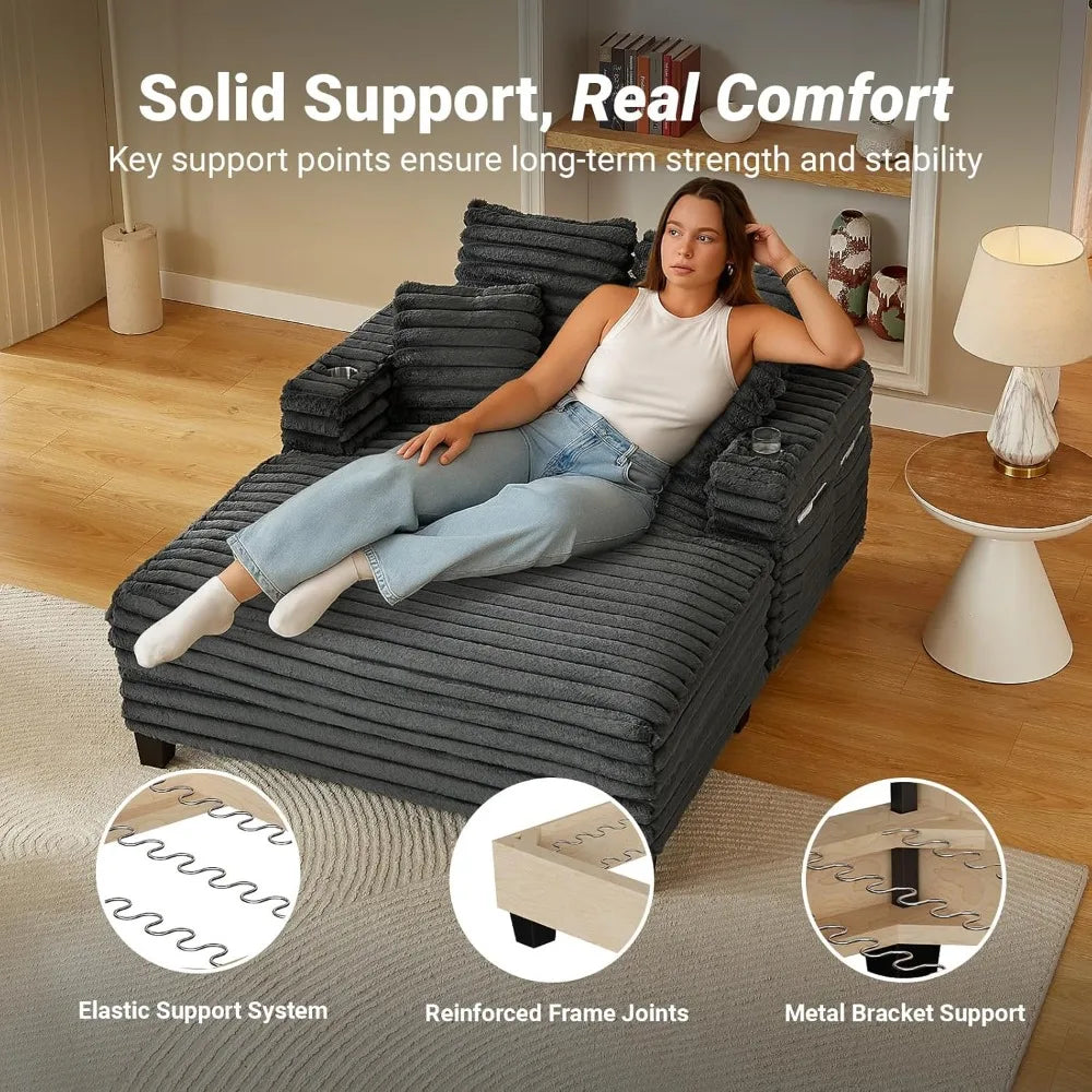 Chaise Lounge Chair Indoor, 64" Oversized Sleeper Chair with Wood Frame, Upholstered Sofa Bed for Living Room & Home Theater
