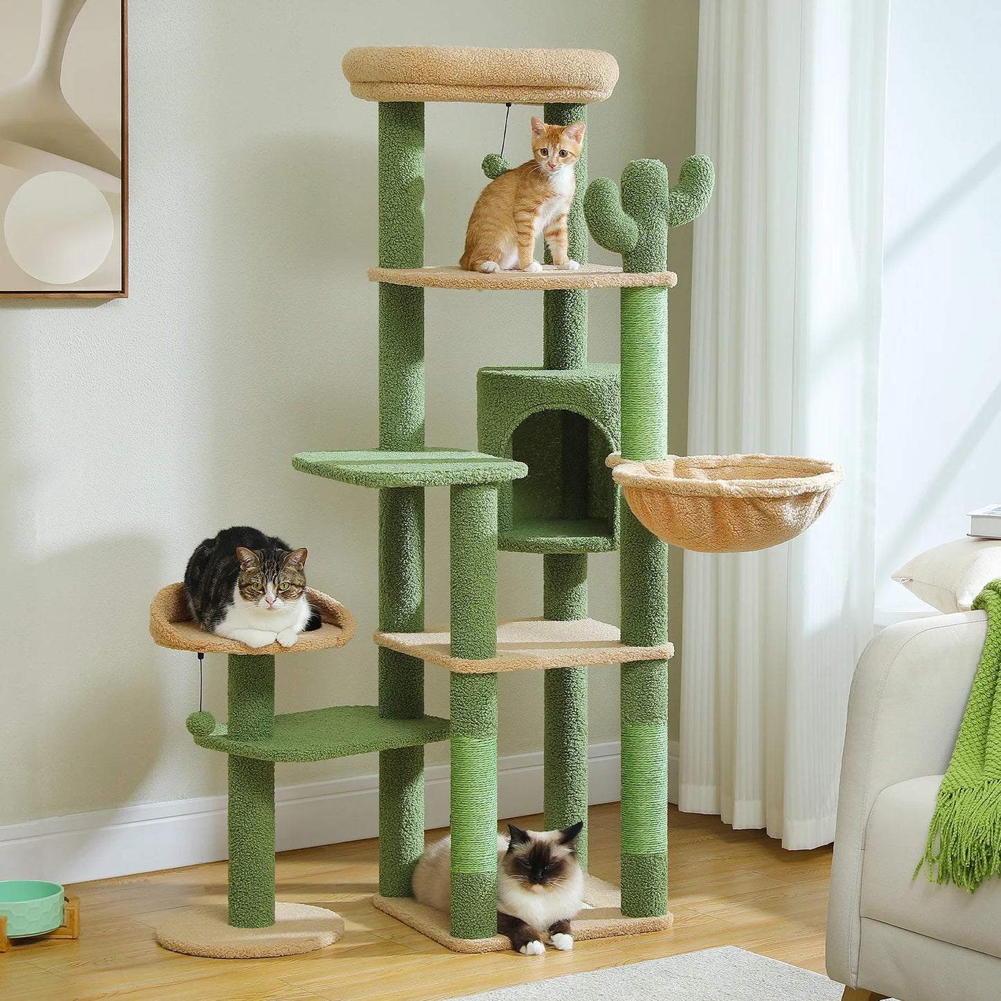 PEQULTICN Multi Level Cat Tree With Scratching Post And Hammock