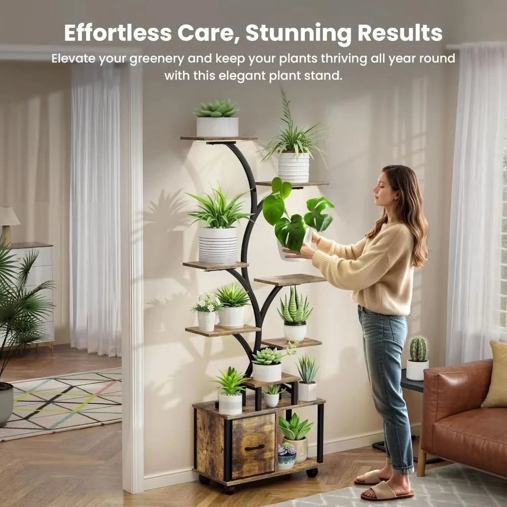 65 Inch Indoor Plant Stand With Grow Lights And Drawer