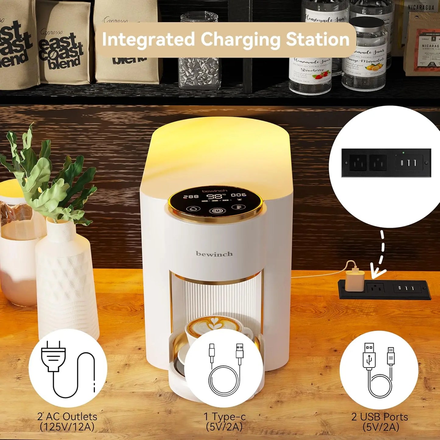 GUANGBAI Kitchen Pantry Cabinet With LED Lighting And Charging