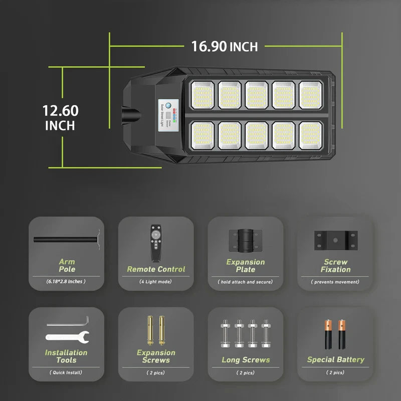 2 Pack Solar IP66 Waterproof 4000W LED Flood Light Remote