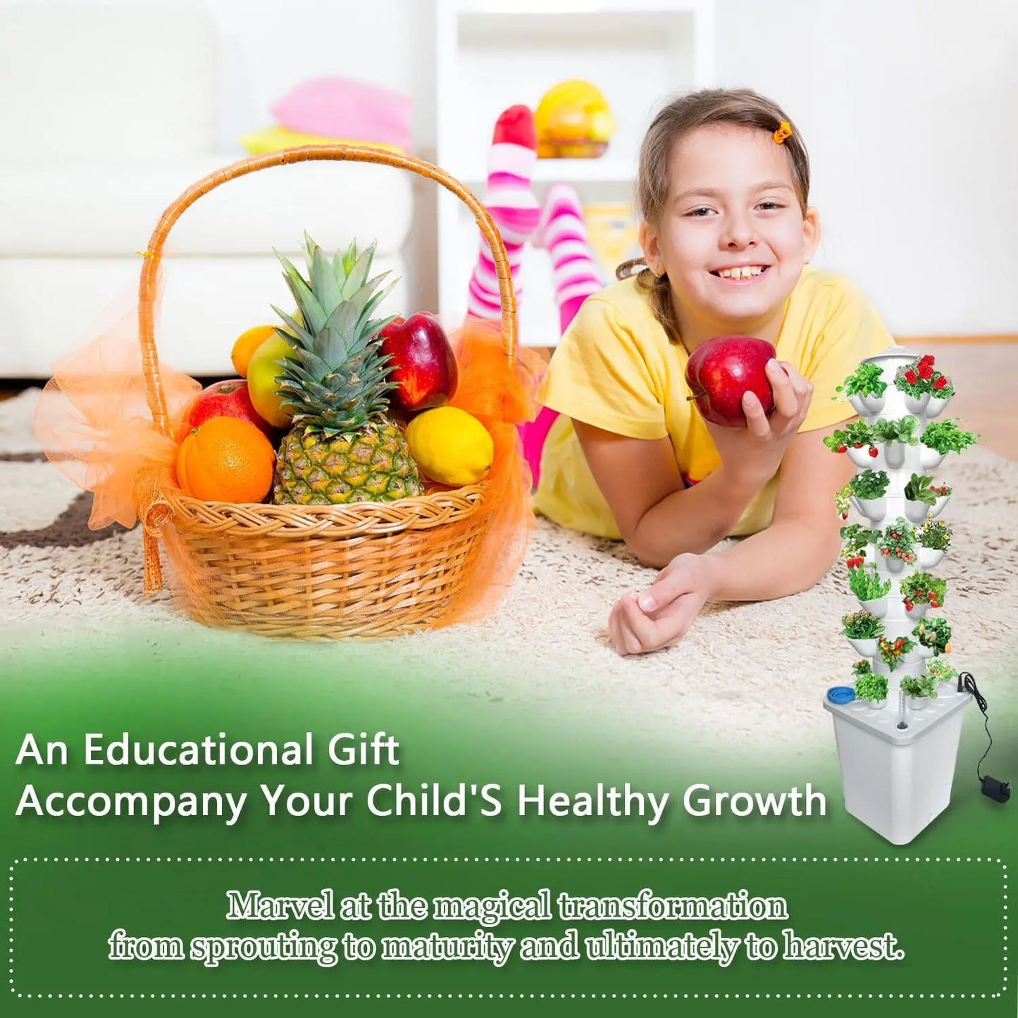 Vertical Hydroponic Tower System with 35 Pots, 7 Layers, Water Pump, Timer, and Smart Plug Kit