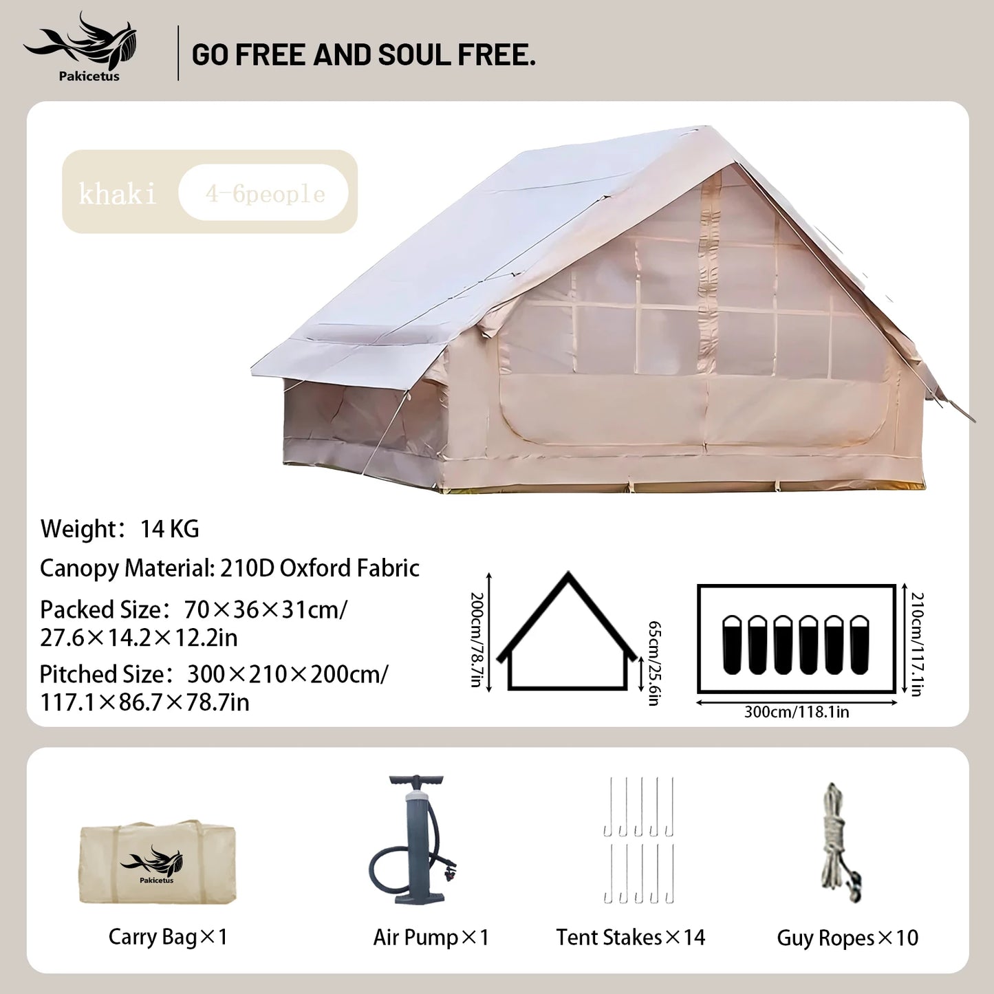 Pakicetus Inflatable Camping Tent With Skylight And Quick Air Flow