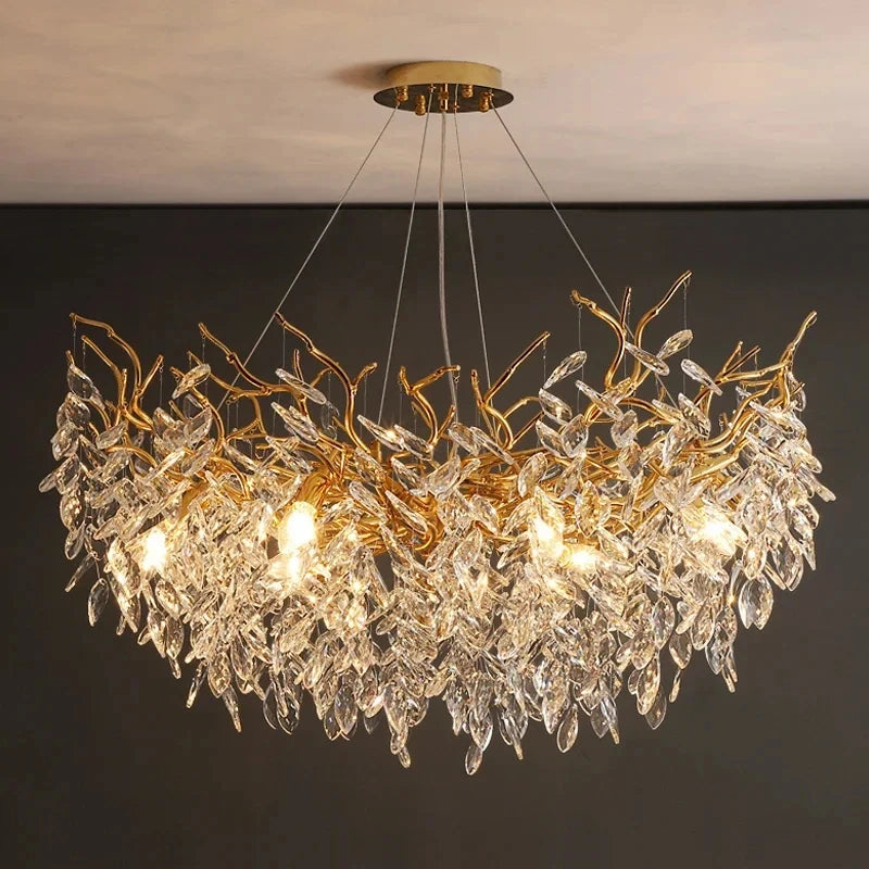 Luxury Gold Crystal LED Chandelier For Living Dining Rooms