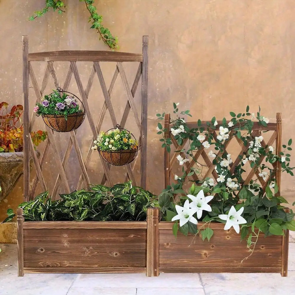 Lattice Planter Box Stand for Climbing Flowers Outdoor Garden