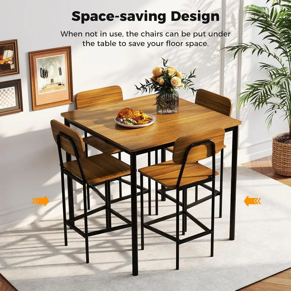 Compact Dining Table Set With Steel Frame For Four