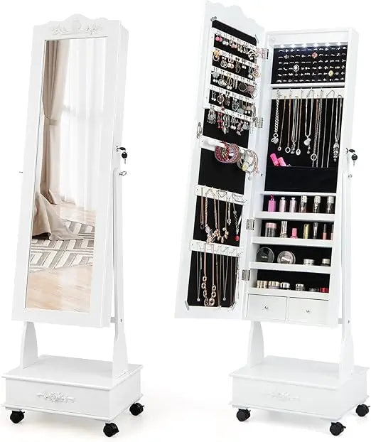 Mirror Jewelry Cabinet With Wheels And Locking Full Length Mirror