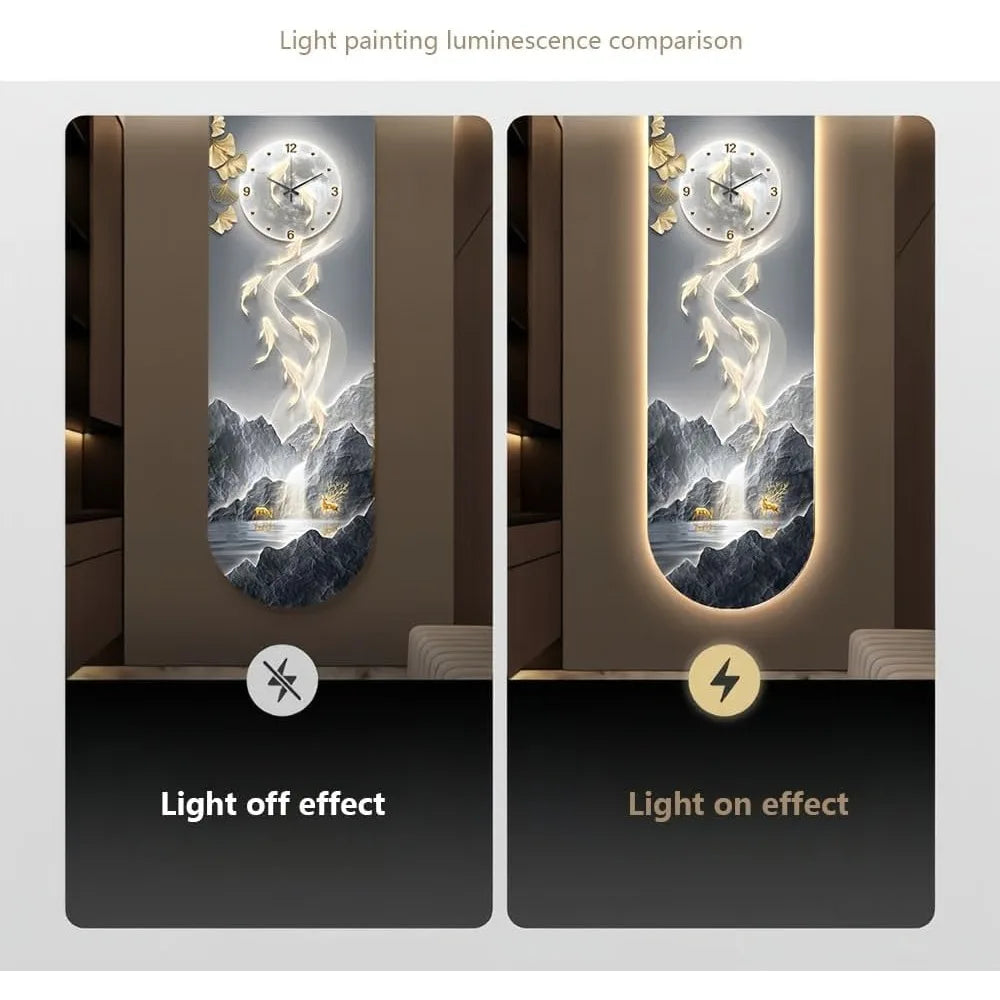 Modern 3D Wall Clock Art with LED Light for Home Decor