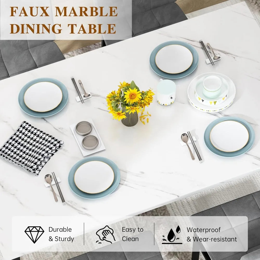 Dining Table Set For Four With Faux Marble Finish Modern