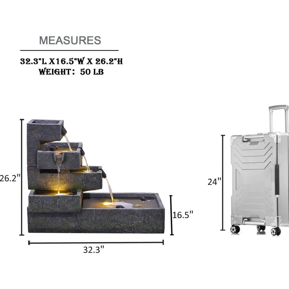 Modern Tiered Water Fountain Indoor Outdoor Garden Decor