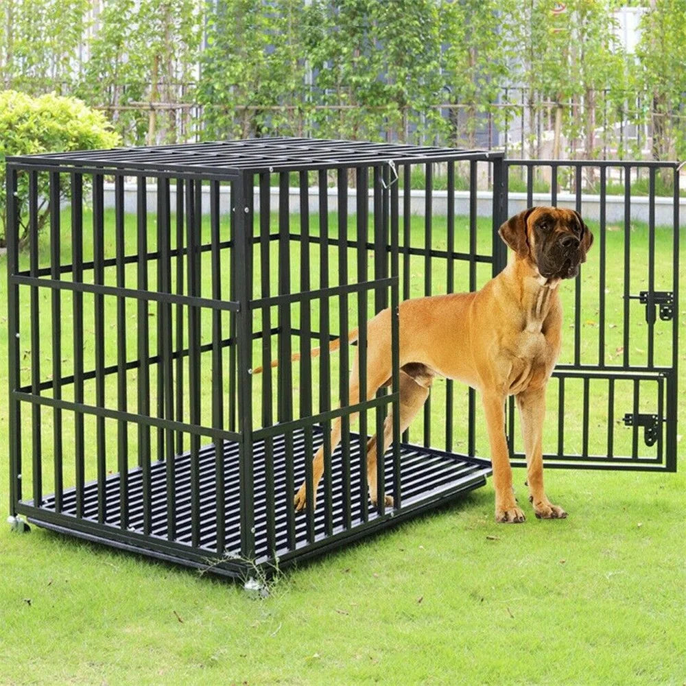 XXL Heavy Duty Dog Crate With Lockable Wheels And Tray