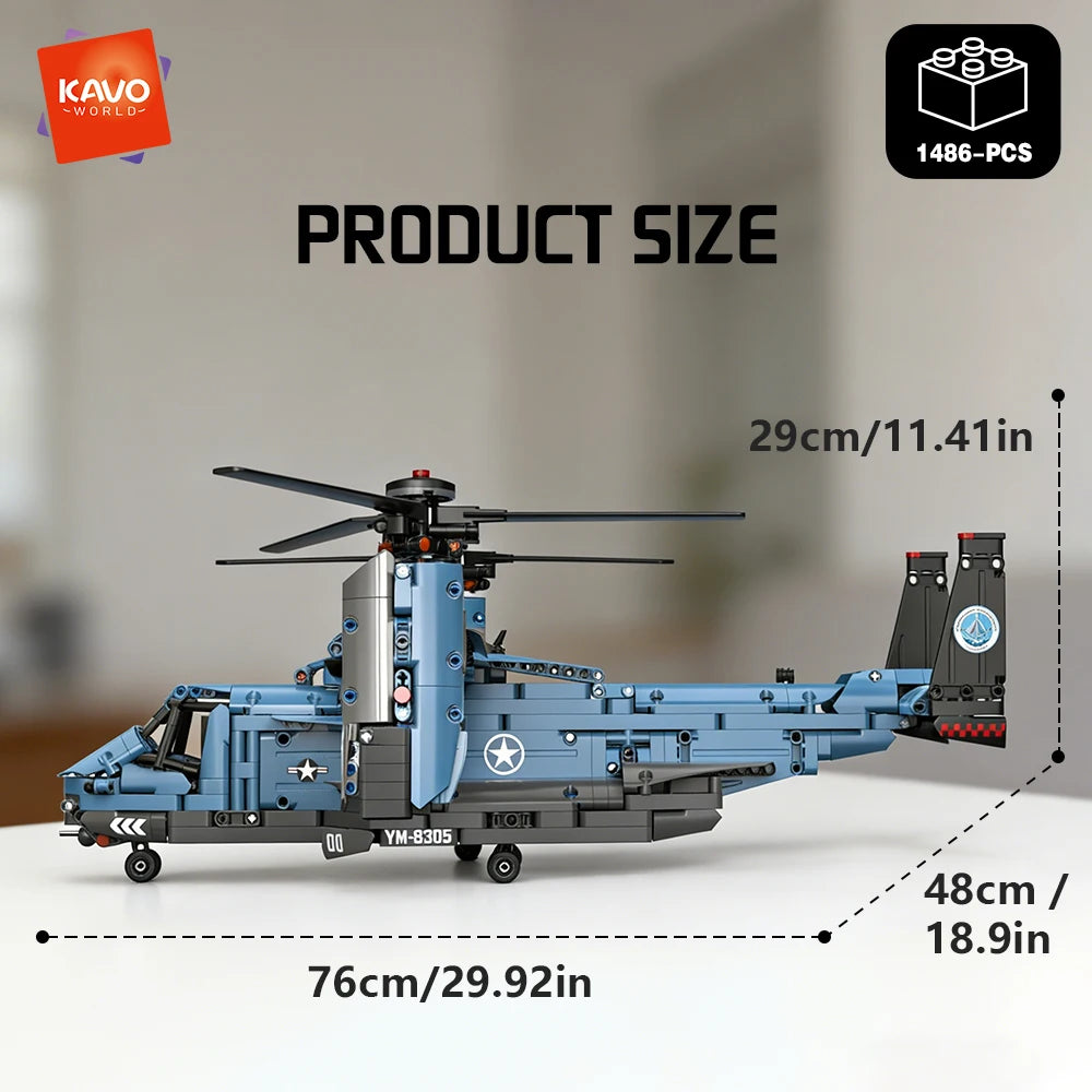 KAVOWORLD Military V-22 Transport Aircraft Building Blocks Set