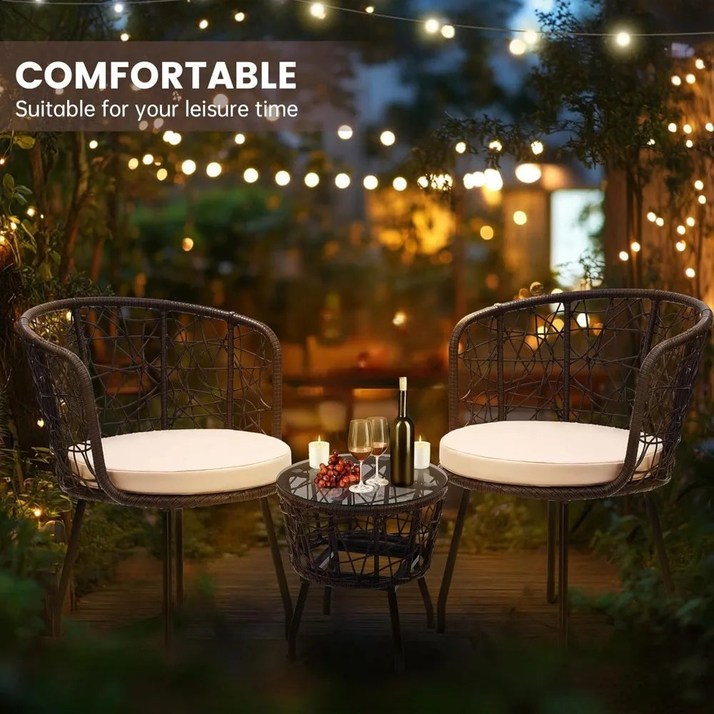 Boho 3 Piece Wicker Bistro Set with Washable Cushions