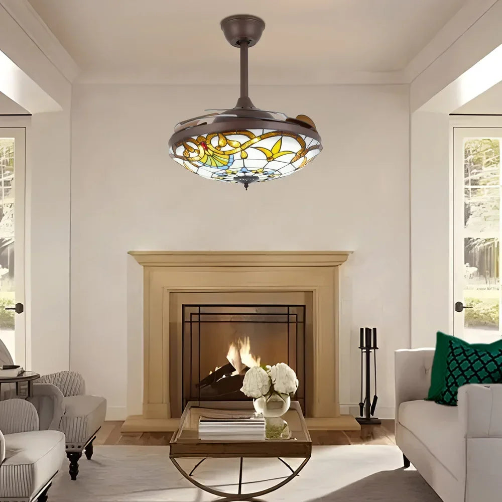 Tiffany Style Ceiling Fan With Light Remote 3 Speed