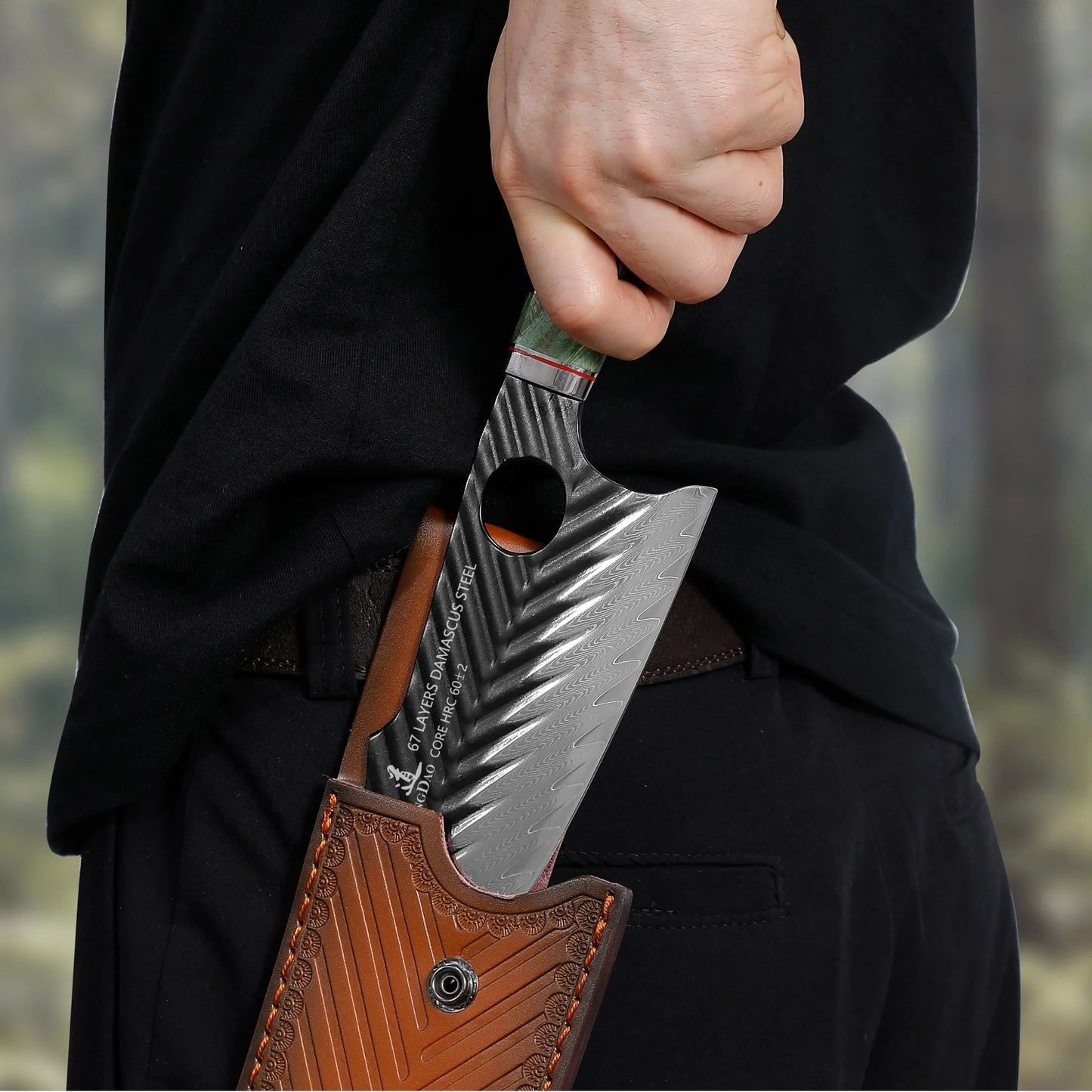 Shangdao Damascus Butcher Knife Viking Cleaver Resin Wood Handle