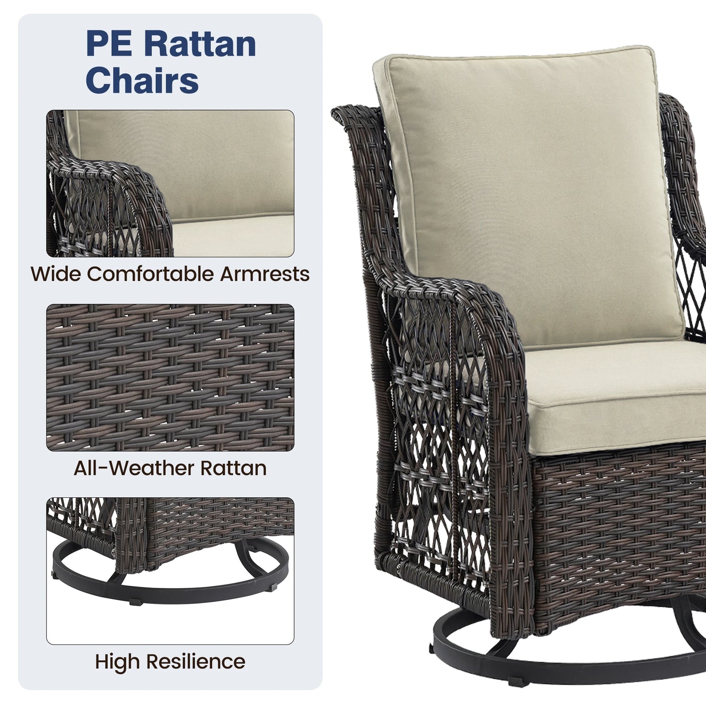 HobbyLane 3 Piece Outdoor Wicker Swivel Chair Set With Table