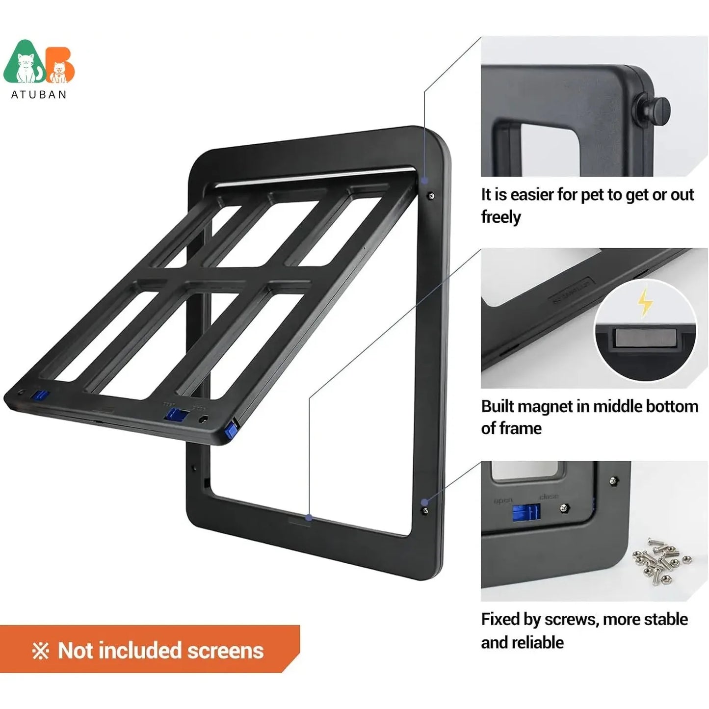 ATUBAN Dog Door For Sliding Door With Lockable Magnetic Closure