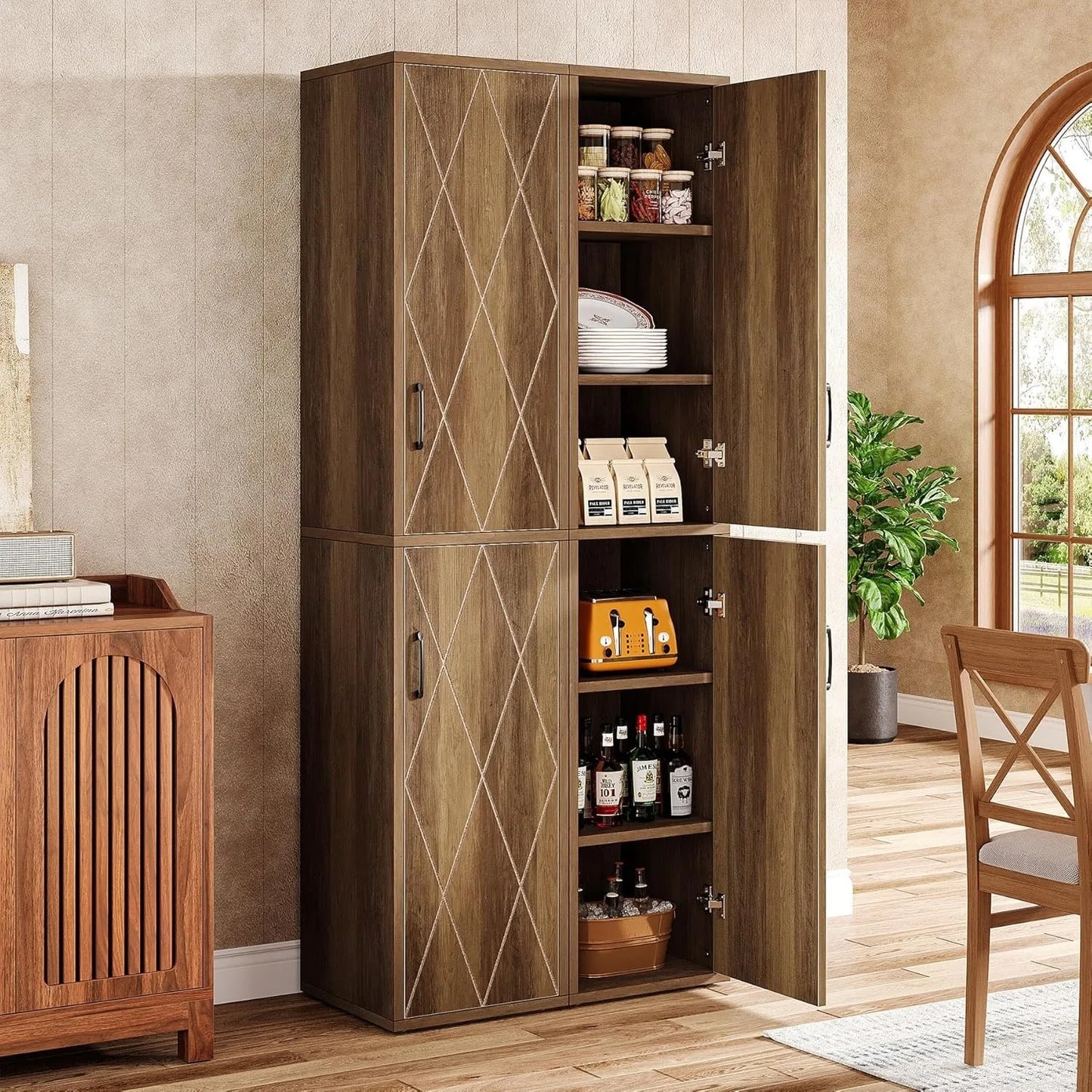 Little Tree Farmhouse Pantry Cabinet With Doors And Shelves