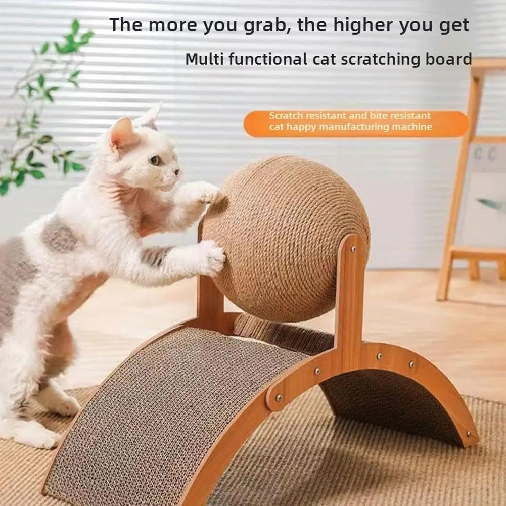 2 In 1 Wooden Cat Scratching Ball Toy With Sisal Board