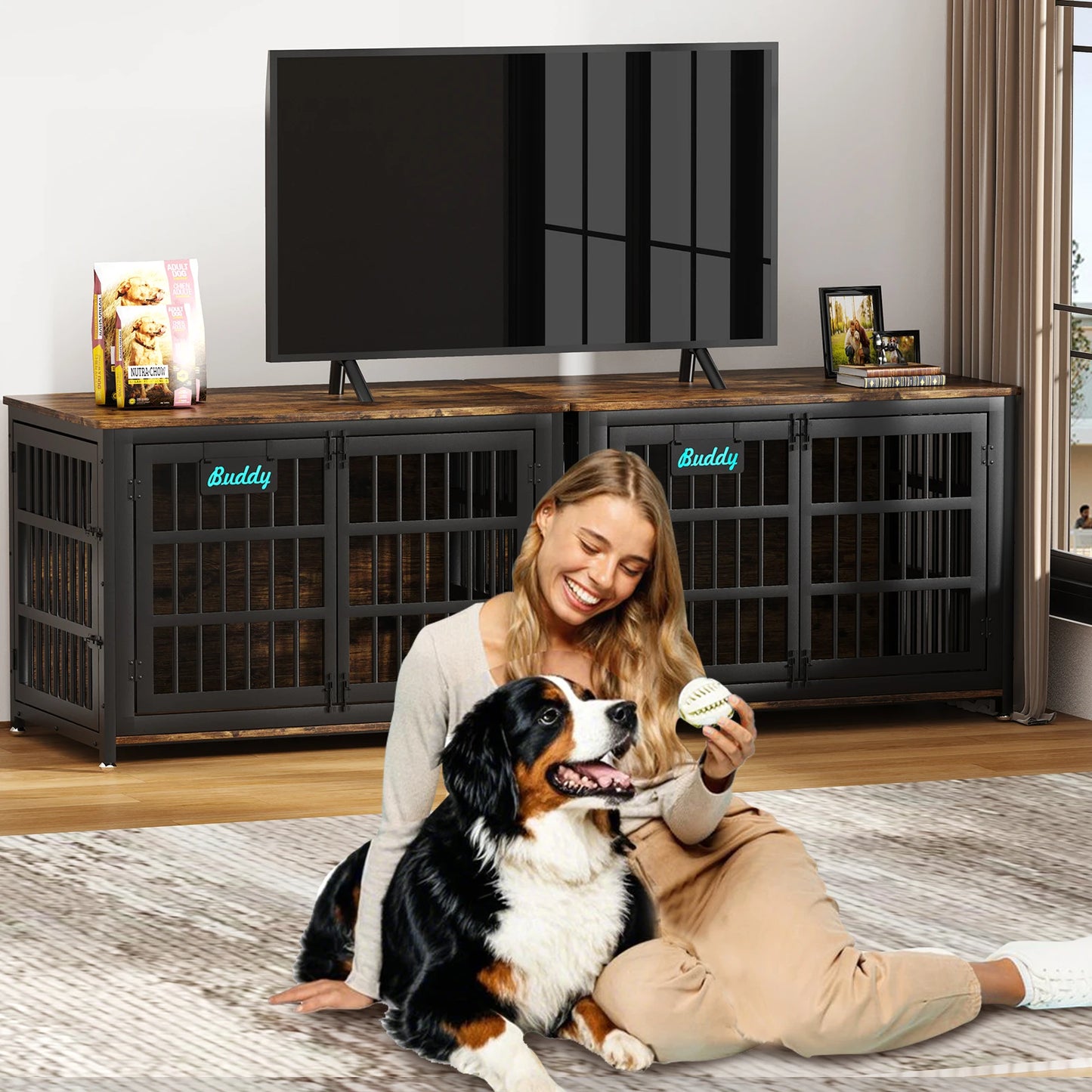 Dog Crate Furniture With Casters Heavy Duty Kennel For Indoor Use TV Stand