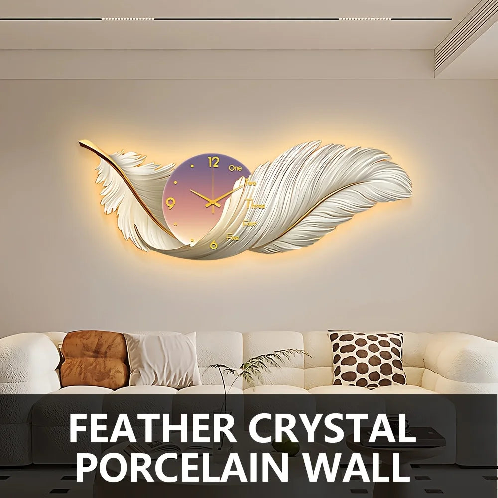 Feather Themed Wall Clock With Soft LED Lights