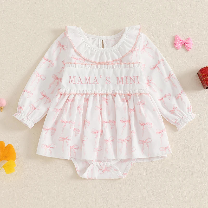 Adorable Toddler Autumn Floral Embroidered Bow Romper