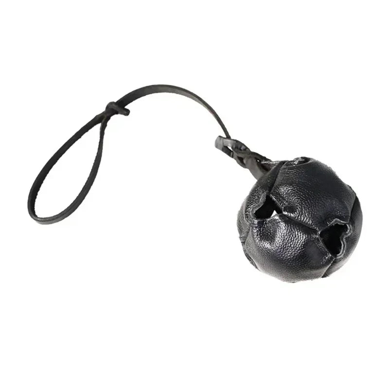 Leather Dog Training Ball Toy With Handle Tug Bite Fetch